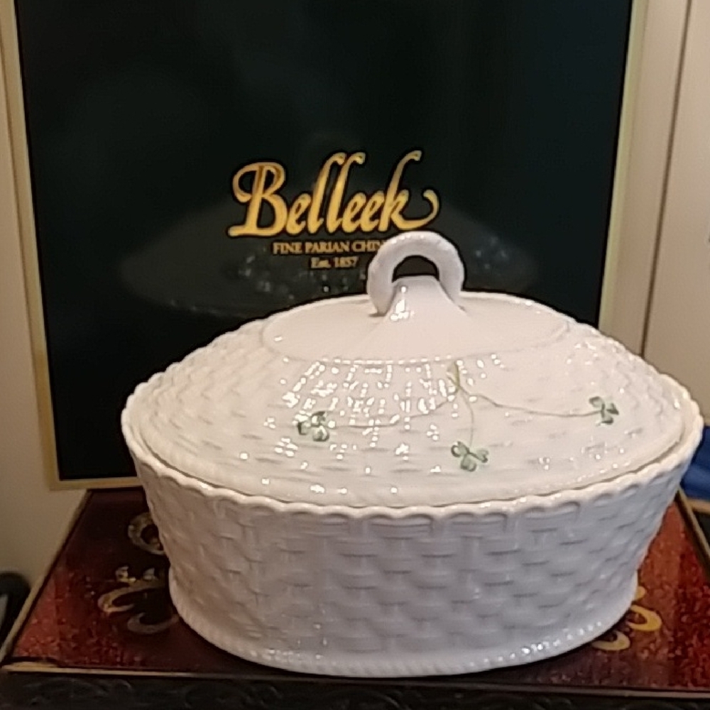 Belleek White Ceramic Covered Dish